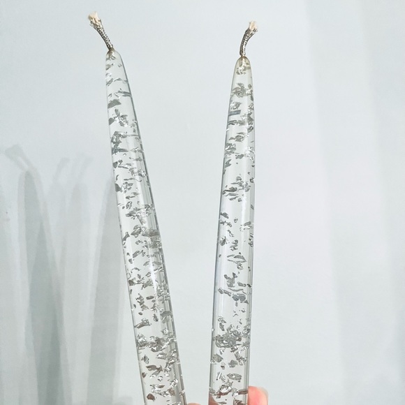 Other - Vintage MCM Lucite Silver Flakes Candle pair